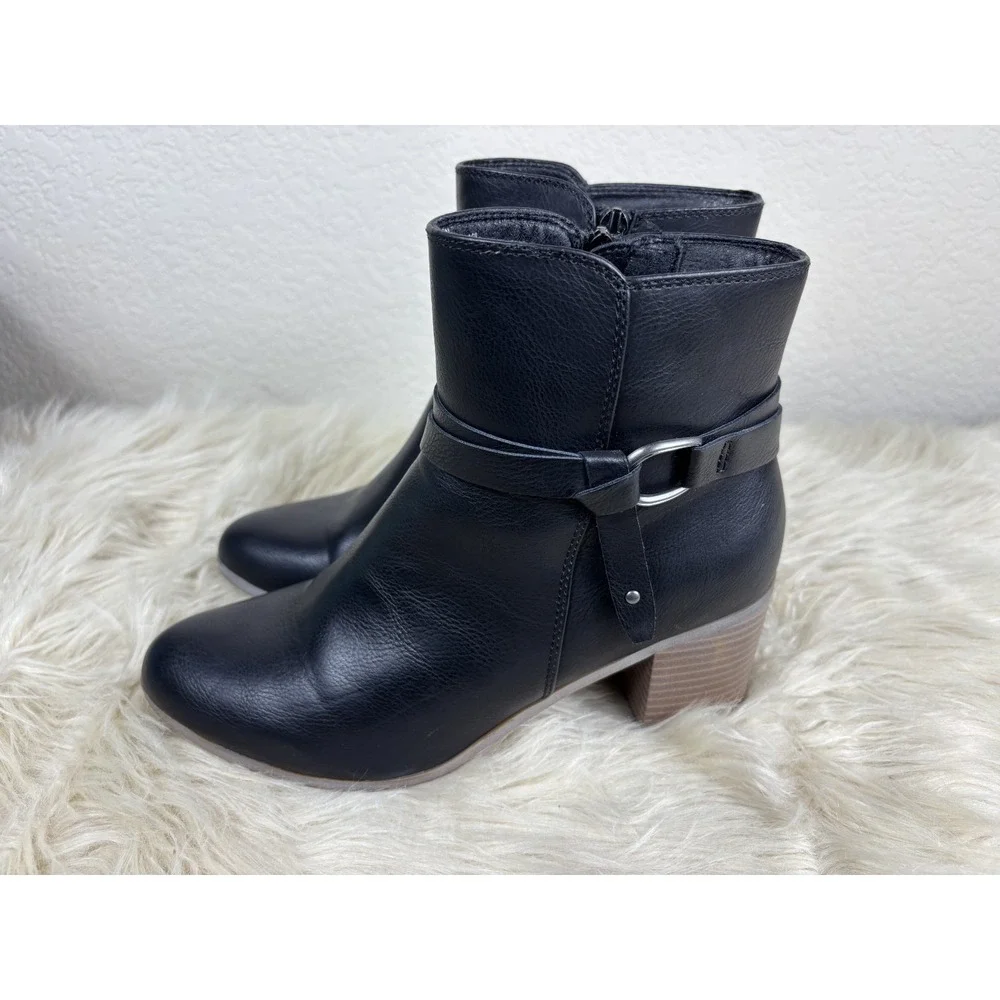 Frye & Co Italia Ankle Booties Women's 9M Black Leather Stacked Heel Luxe‎ Chic